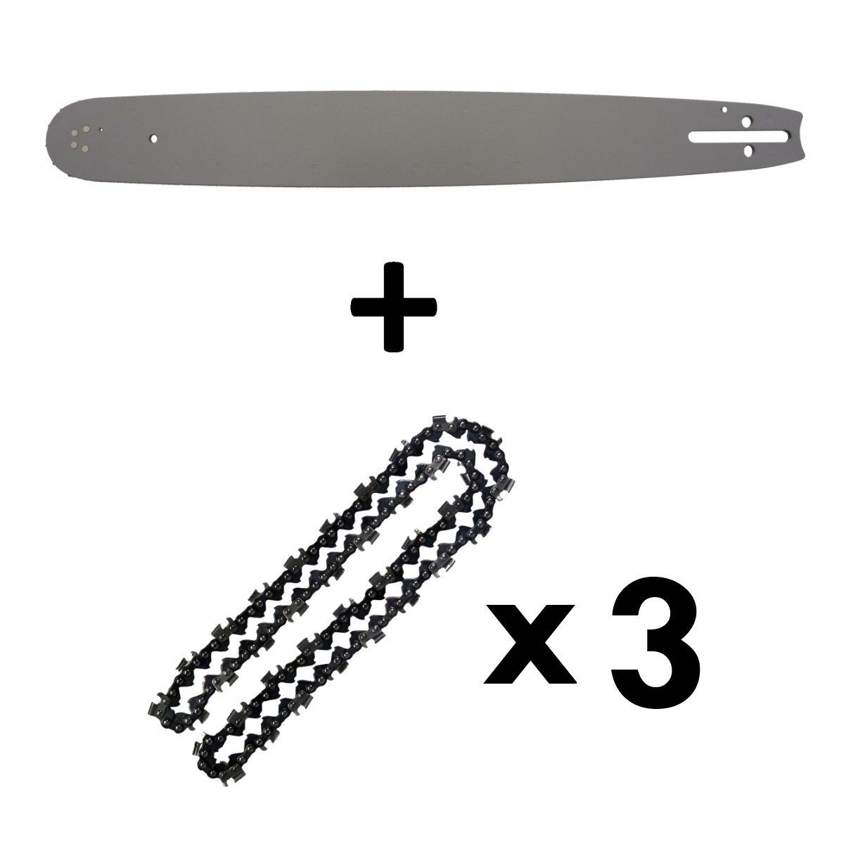 Guide 18 pouces (45 cm) avec lot de 3 chaînes 72 maillons pour tronçonneuse