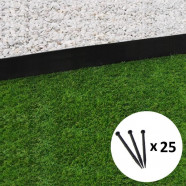 Bordure de jardin droite noire - 7,8 cm x 5 mètres avec 25 piquets d’ancrage